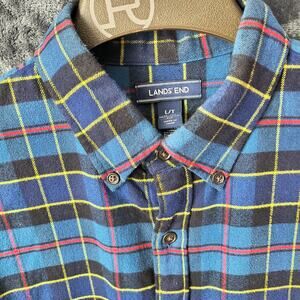 Lands End Blue/Black/Yellow Flannel Cotton Shirt Men's L/T 16-16.5